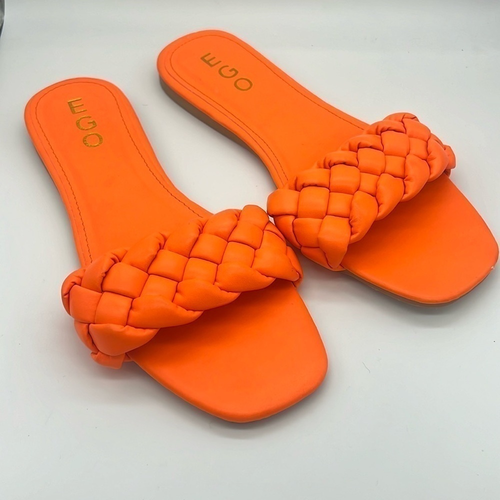 EGO Neon Orange Y2K Braided Flat Slides